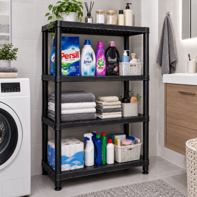 Стелаж пластиковий PRIMA HOME (141 х 91 х 43 см) 4 полиці, навантаження 160 кг, для дому складу гаража підвалу майстерні (Чорний) Стелаж пластиковий PRIMA HOME (141 х 91 х 43 см) 4 полиці, навантаження 160 кг, для дому складу гаража підвалу майстерні (Чорний)