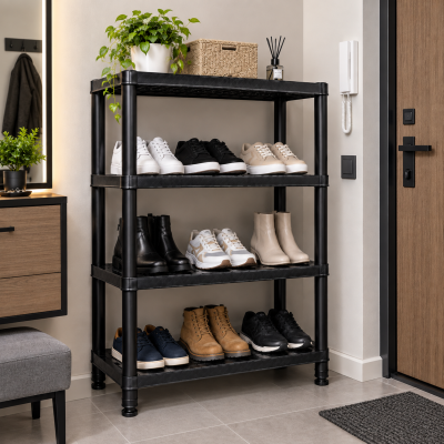 Стелаж пластиковий PRIMA HOME (141 х 91 х 43 см) 4 полиці, навантаження 160 кг, для дому складу гаража підвалу майстерні (Чорний) Стелаж пластиковий PRIMA HOME (141 х 91 х 43 см) 4 полиці, навантаження 160 кг, для дому складу гаража підвалу майстерні (Чорний)