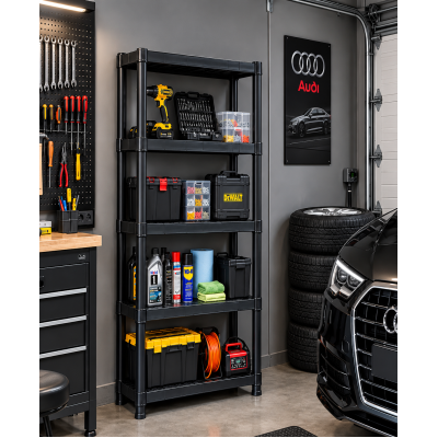 Стелаж пластиковий PRIMA HOME (178,5 х 60 х 30 см) 5 полиць, навантаження 200 кг, для складу гаража майстерні підвалу (Чорний) Стелаж пластиковий PRIMA HOME (178,5 х 60 х 30 см) 5 полиць, навантаження 200 кг, для складу гаража майстерні підвалу (Чорний)