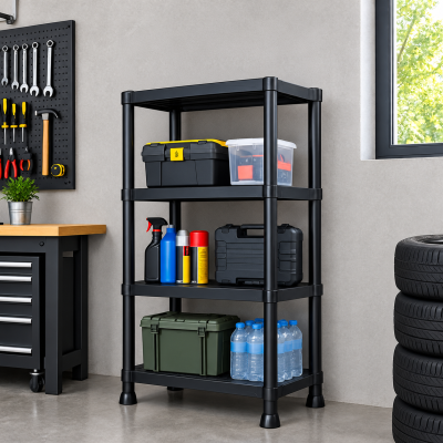 Стелаж пластиковий PRIMA HOME (133,5 х 60 х 30 см) 4 полиці, навантаження 160 кг, для складу гаража підвалу (Чорний) Стелаж пластиковий PRIMA HOME (133,5 х 60 х 30 см) 4 полиці, навантаження 160 кг, для складу гаража підвалу (Чорний)