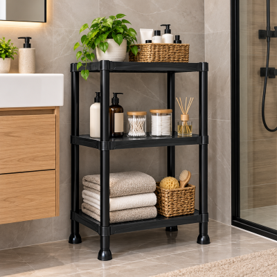 Стелаж пластиковий PRIMA HOME (92,5 х 60 х 30 см) 3 полиці, навантаження 120 кг, для дому складу гаража підвалу (Чорний) Стелаж пластиковий PRIMA HOME (92,5 х 60 х 30 см) 3 полиці, навантаження 120 кг, для дому складу гаража підвалу (Чорний)