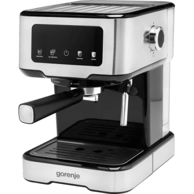 Кавоварка еспресо Gorenje 1100вт.,ріжк.,15бар,2 порції,рез.для води 1500мл.,капучіно,підігрів. ESCM 15 CD