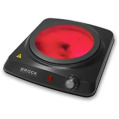 Електроплита інфрачервона 1-х камф. Brock 1200вт, Діаметр скляної тарілки 17,7см. Індикатор увімкнення/вимкнення. Регульована температура. Автотермостат. HPI 3001 BK