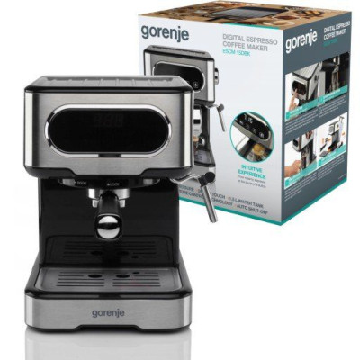 Кавоварка Gorenje 1100вт.,ріжк.,15бар,2 порції,рез.для води 2000мл.,капучіно,підігрів. ESCM 15 DBK