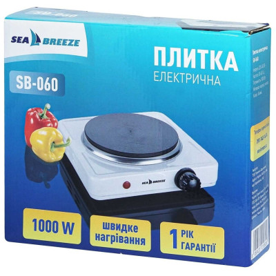 Електроплита 1-х камф. Seabreeze 1000вт.,інд.роб.,рег.темп.,зах.від перегр. SB-060