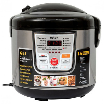 Мультиварка Rotex 5л, 900Вт, 10 прогр, антипригар RMC503-B