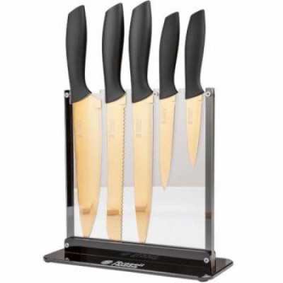 Набір ножів Russell Hobbs 5шт.,леза з титановим покр.,кухонний ніж,для нарізки,для хліба,універсальний,для очистки,підставка. RH02492B8LDLDIR