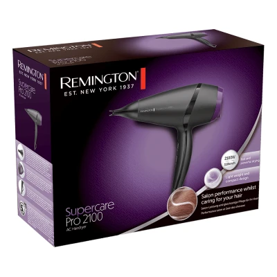 Фен Remington Supercare PRO 2100 AC motor, 2100Вт, 3 режими, іоніз-я, хол. обдув, чорний AC7100