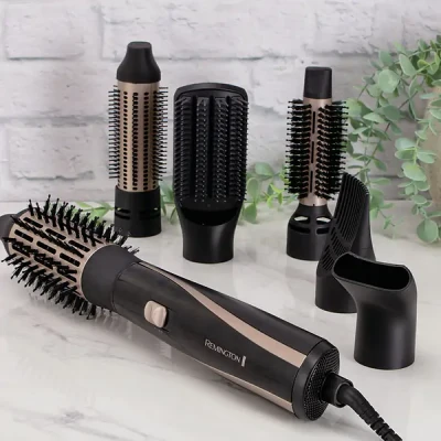 Фен-щітка Remington Blow Dry & Style Caring, 1200Вт, 2 режими, іоніз-я, хол. обдув, кейс для зберігання, кераміка, чорно-золотий AS7700
