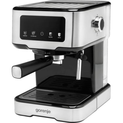 Кавоварка еспресо Gorenje 1100вт.,ріжк.,15бар,2 порції,рез.для води 1500мл.,капучіно,підігрів. ESCM 15 CD