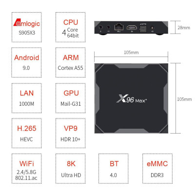 Стаціонарний медіаплеєр X96 MAX+ 4/32GB