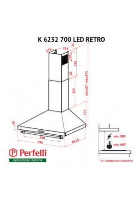 Витяжка купольна Perfelli K 6232 BL 700 LED RETRO