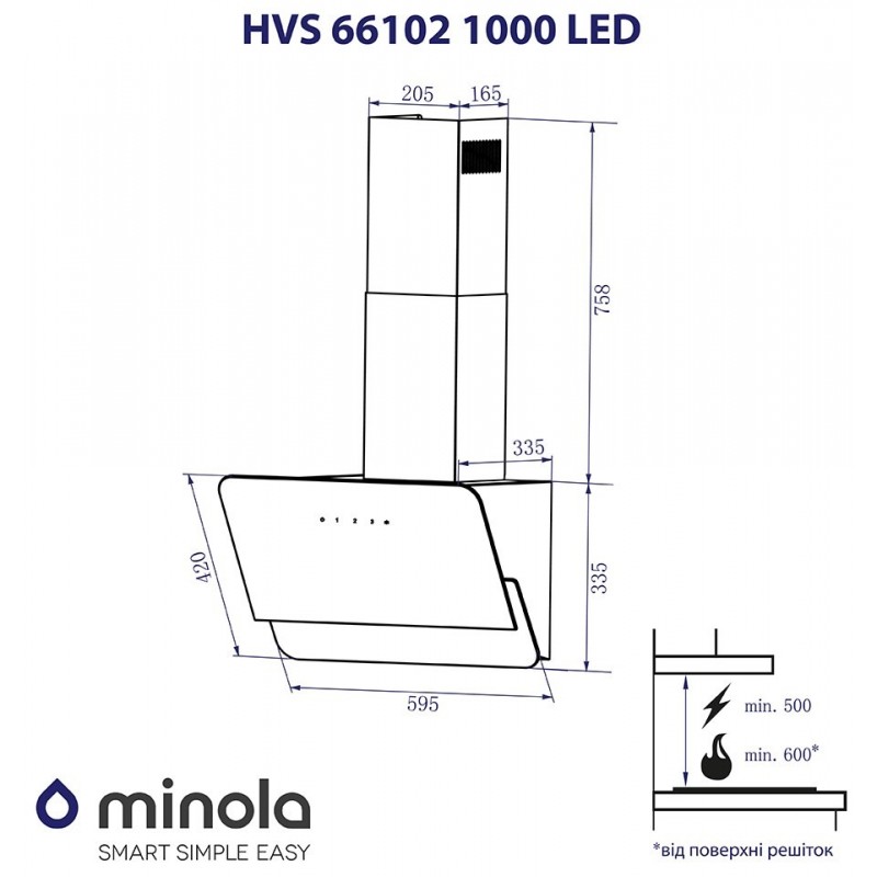 Витяжка похила Minola HVS 66102 BL 1000 LED