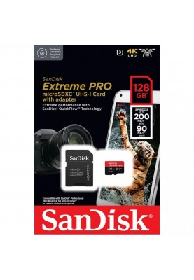 Карта пам'яті SanDisk 128 GB microSDXC UHS-I U3 Extreme Pro + SD Adapter SDSQXCD-128G-GN6MA