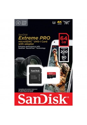 Карта пам'яті SanDisk 64 GB microSDXC UHS-I U3 Extreme Pro + SD Adapter SDSQXCU-064G-GN6MA
