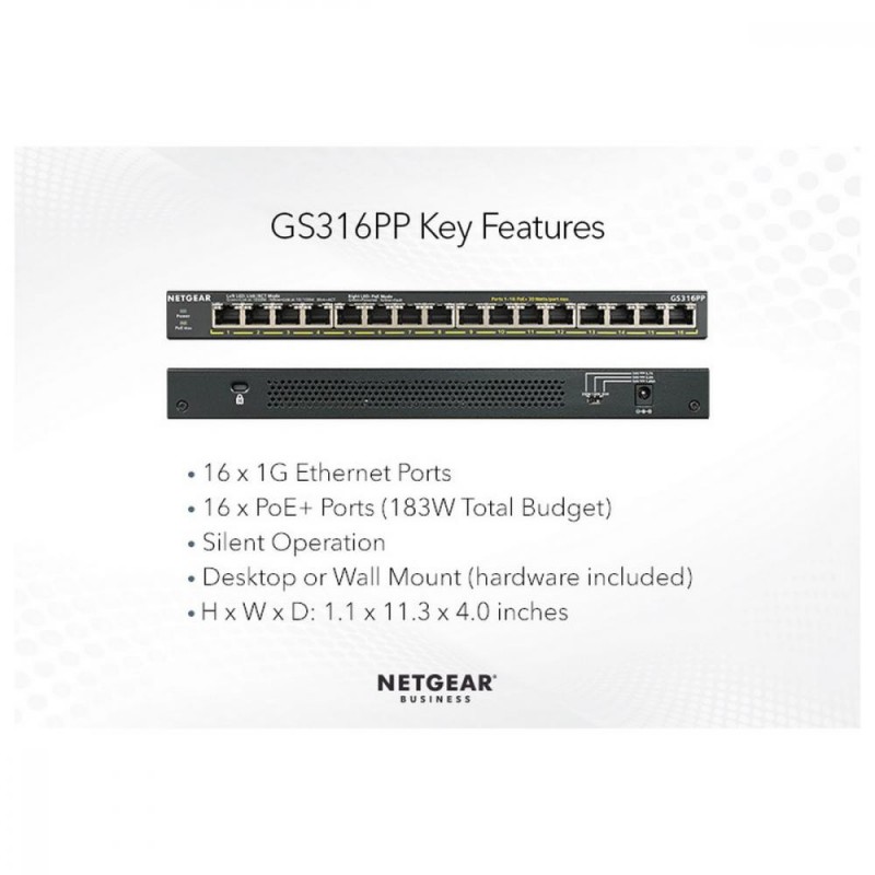 Комутатор некерований Netgear GS316P (GS316P-100EUS)