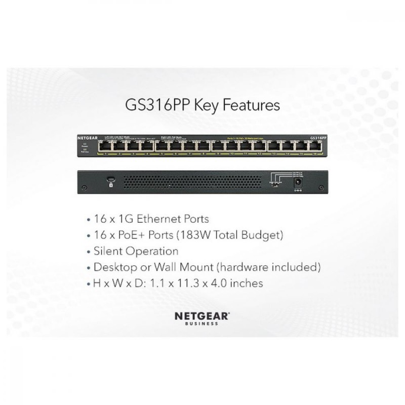 Комутатор некерований Netgear GS316PP (GS316PP-100EUS)