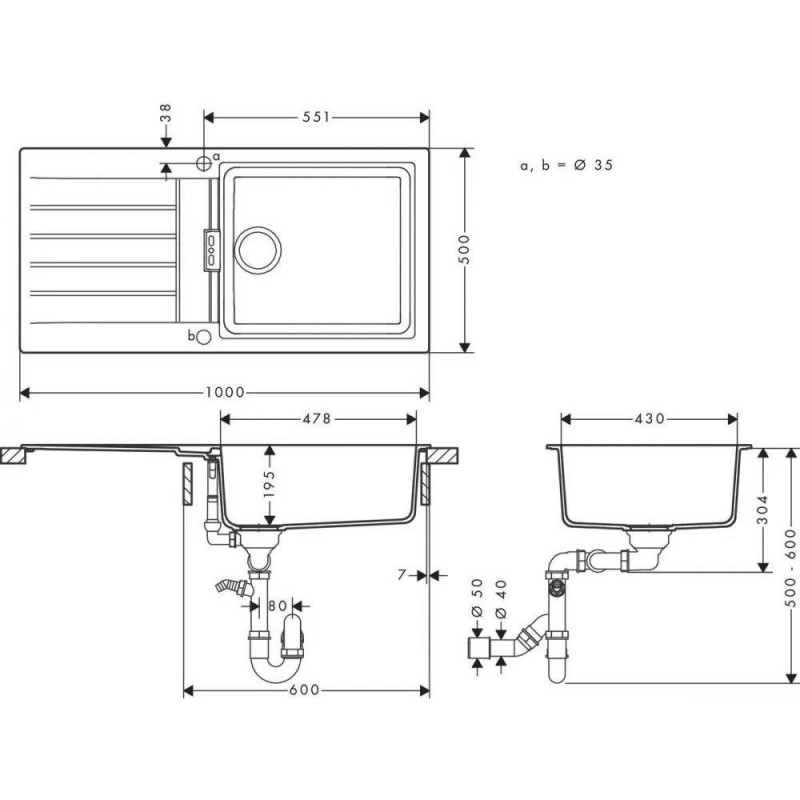 Кухонна мийка Hansgrohe S52 S520-F480 43358170