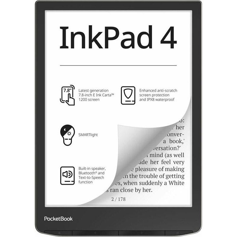 Електронна книга з підсвічуванням PocketBook 743G InkPad 4, Stundust Silver (PB743G-U-CIS)