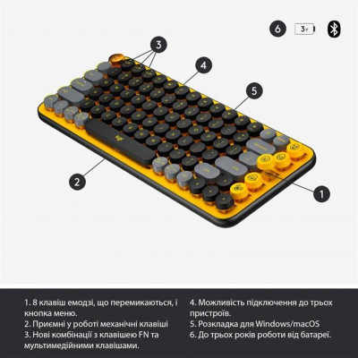 Клавіатура Logitech POP Keys Wireless Mechanical Keyboard UA Blast Yellow (920-010735) Клавіатура Logitech POP Keys Wireless Mechanical Keyboard UA Blast Yellow (920-010735)