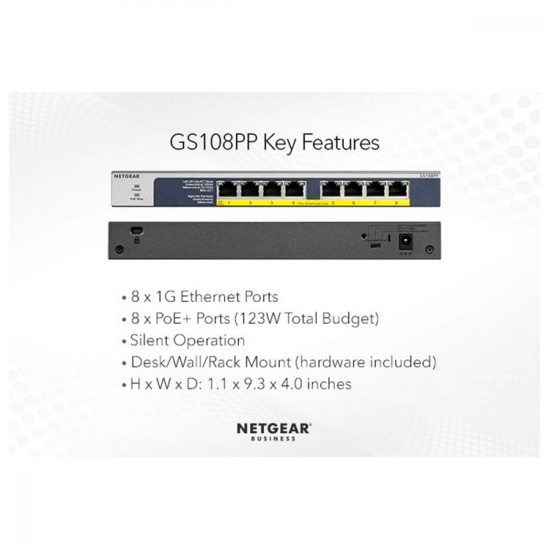 Комутатор некерований Netgear GS108PP (GS108PP-100EUS)