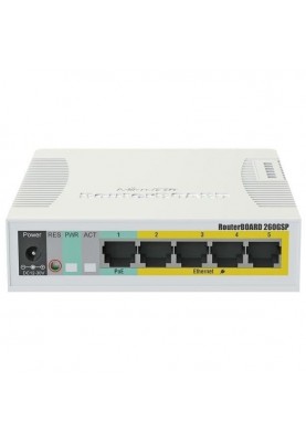 Комутатор керований рівня 2 Mikrotik RB260GSP (CSS106-1G-4P-1S)