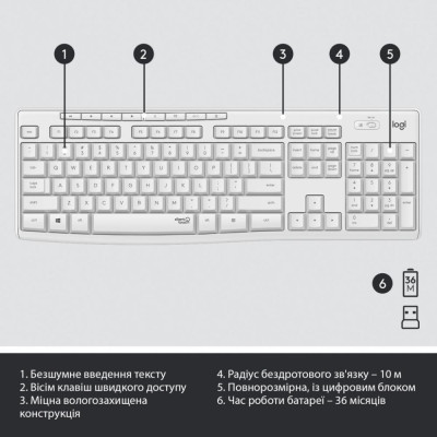 Комплект (клавіатура + миша) Logitech MK295 Silent Off-White UA (920-009824)