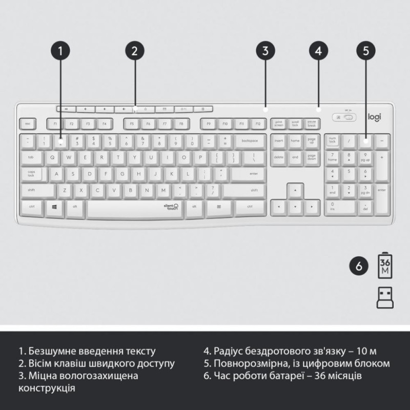 Комплект (клавіатура + миша) Logitech MK295 Silent Off-White UA (920-009824)