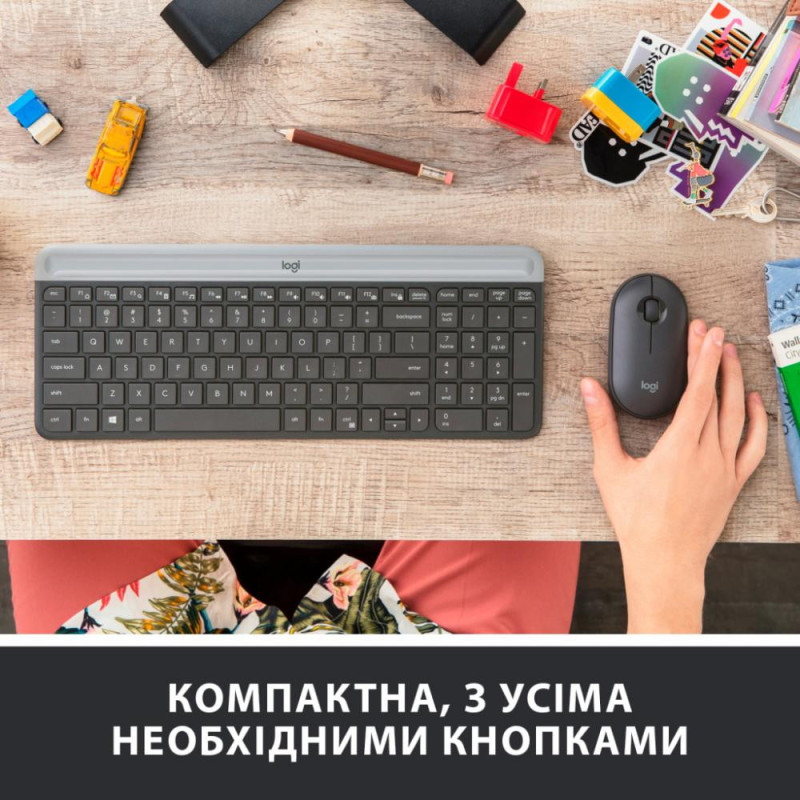 Комплект (клавіатура + миша) Logitech MK470 Wireless Slim Graphite UA (920-009204)