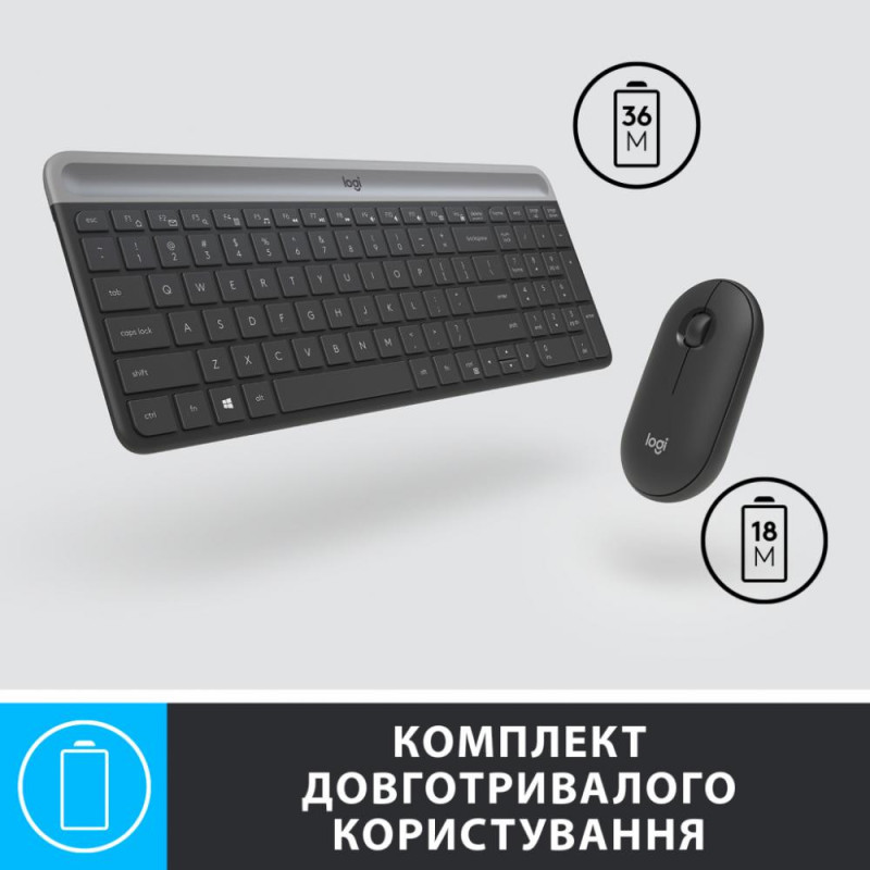 Комплект (клавіатура + миша) Logitech MK470 Wireless Slim Graphite UA (920-009204)