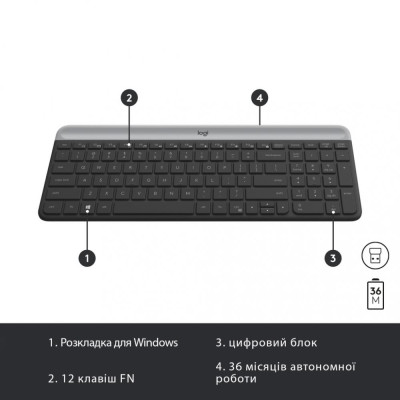 Комплект (клавіатура + миша) Logitech MK470 Wireless Slim Graphite UA (920-009204)