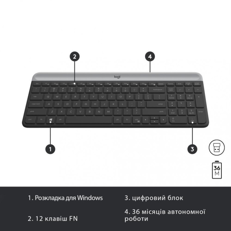 Комплект (клавіатура + миша) Logitech MK470 Wireless Slim Graphite UA (920-009204)