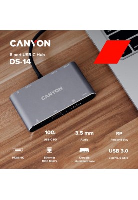 Мультипортовий адаптер Canyon 8 port USB-C Hub DS-14 (CNS-TDS14)