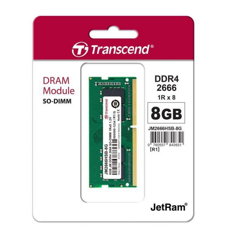 Пам'ять для ноутбуків Transcend 8 GB SO-DIMM DDR4 2666 MHz (JM2666HSB-8G)