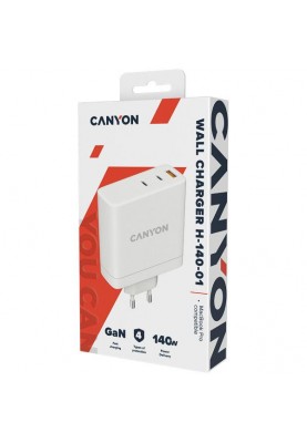 Зарядний пристрій Canyon H-140-01 GaN PD 140W QC 3.0 30W White (CND-CHA140W01)