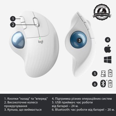 Трекбол Logitech Ergo M575 Bluetooth Offwhite (910-005870)