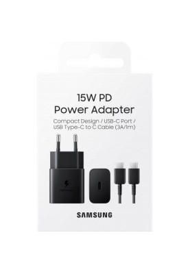 Зарядний пристрій Samsung 15W PD Power Adapter (з Type-C cable) Black (EP-T1510XBE)