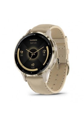 Смарт-годинник Garmin Venu 3S Soft Gold S. Steel Bezel w. French Gray Case and Leather Band (010-02785-55)