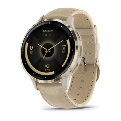 Смарт-годинник Garmin Venu 3S Soft Gold S. Steel Bezel w. French Gray Case and Leather Band (010-02785-55)