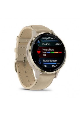 Смарт-годинник Garmin Venu 3S Soft Gold S. Steel Bezel w. French Gray Case and Leather Band (010-02785-55)