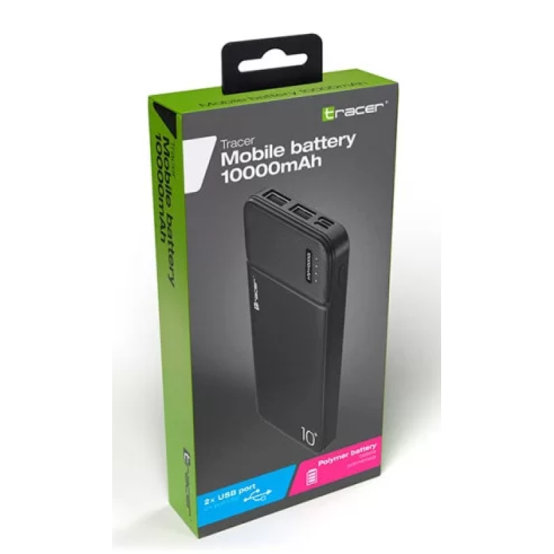 Зовнішній акумулятор Trainer Powerbank 10000 MAH 2A SLIM BLACK (TRABAT46961)