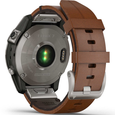 Смарт-годинник Garmin Fenix 7 Sapphire Solar Titanium with Chestnut Leather Band (010-02540-31)