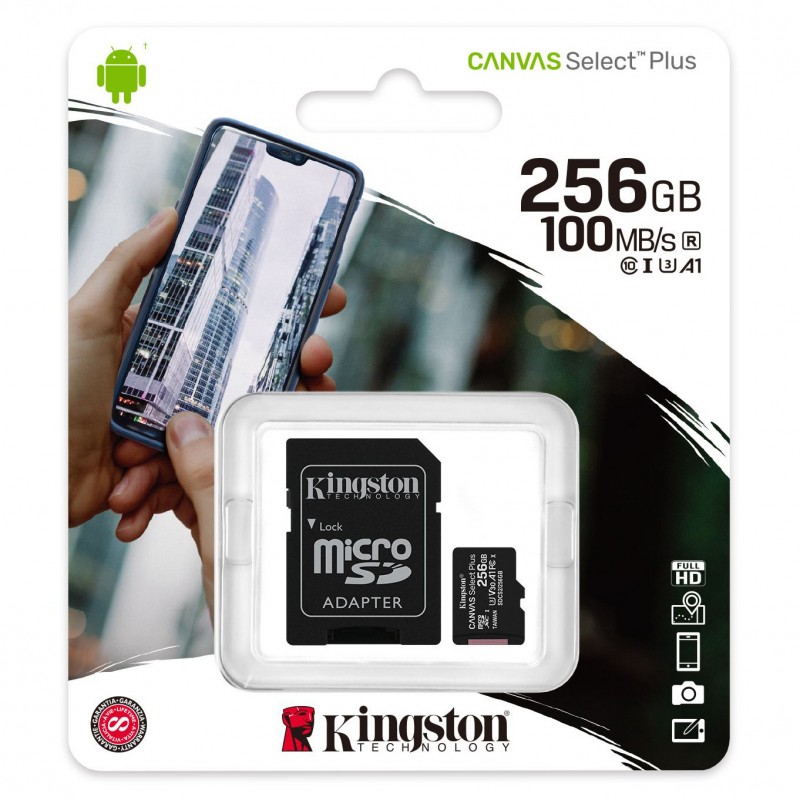 Карта пам'яті Kingston 256 GB microSDXC Class 10 UHS-I U3 Canvas Select Plus + SD Adapter SDCS2/256GB
