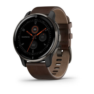 Смарт-годинник Garmin Venu 2 Plus Slate S. Steel Bezel W. Slate Case And B. Leather Band (010-02496-15)