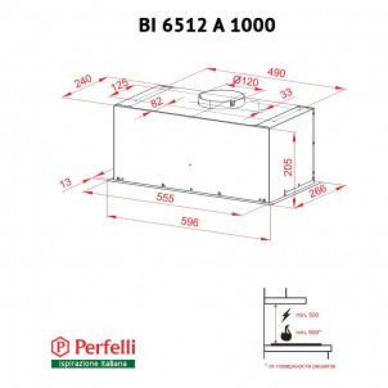 Вбудована витяжка Perfelli BI 6512 A 1000 BL LED