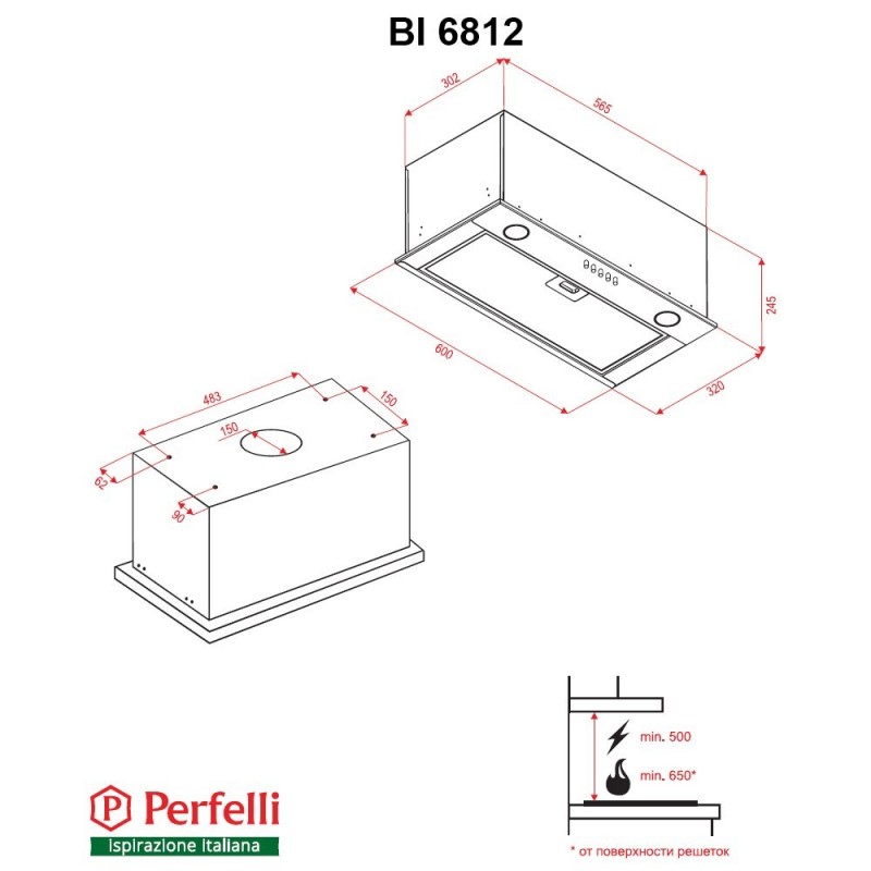 Вбудована витяжка Perfelli BI 6812 BL LED