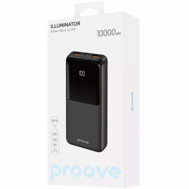 Зовнішній акумулятор Proove Illuminator PowerBank 22.5W 10000mAh Black