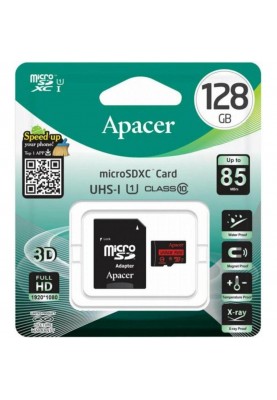 Карта пам'яті Apacer 128 GB microSDXC Class 10 UHS-I R85 + SD adapter AP128GMCSX10U5-R