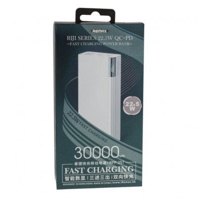 Зовнішній акумулятор (павербанк) REMAX Riji 30000mAh QC 22.5W White (RPP-257)