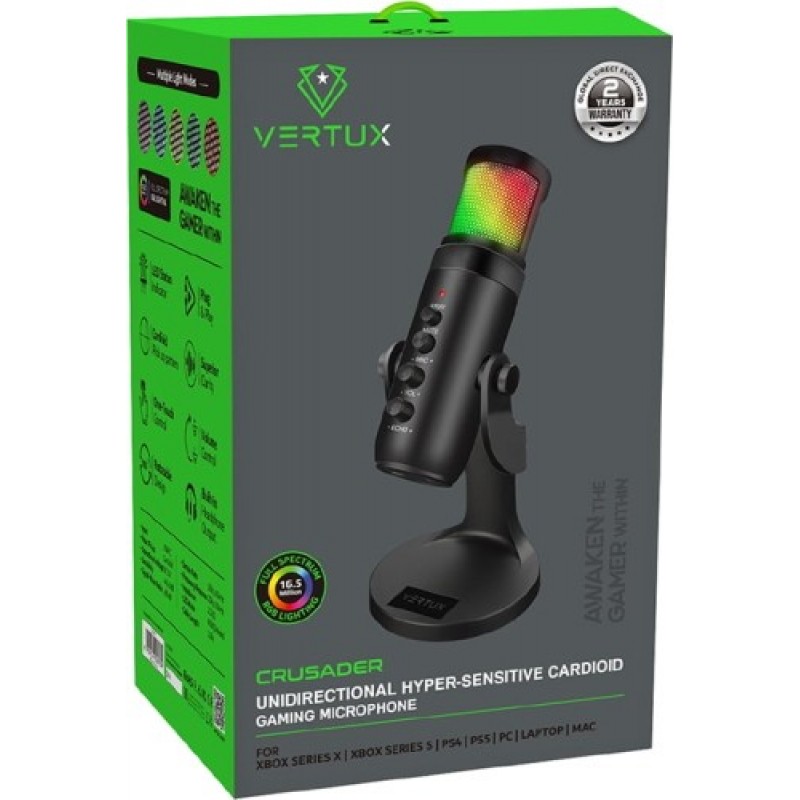 Мікрофон для ПК/ для стрімінгу, подкастів Vertux Crusader USB Black